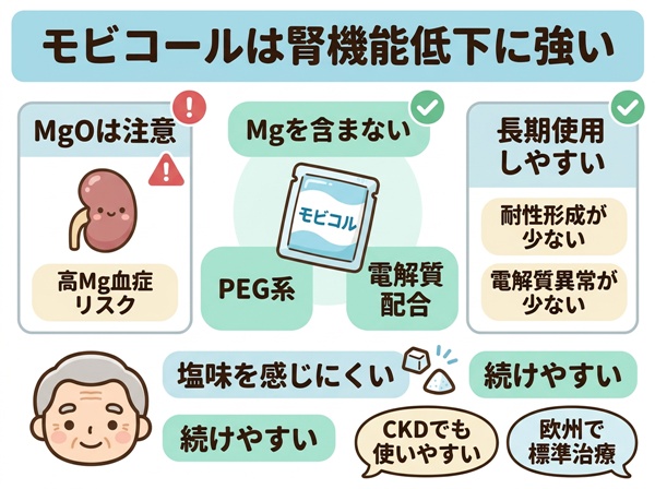 大人の慢性便秘症：腎機能低下・高齢者における有用性と安全